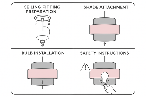 Pink and Grey 2-Tier Ceiling Light Shade – Easy Fit Pendant
