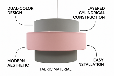 Pink and Grey 2-Tier Ceiling Light Shade – Easy Fit Pendant