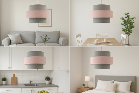 Pink and Grey 2-Tier Ceiling Light Shade – Easy Fit Pendant
