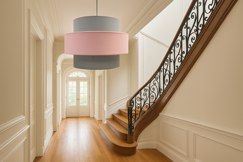 Pink and Grey 2-Tier Ceiling Light Shade – Easy Fit Pendant