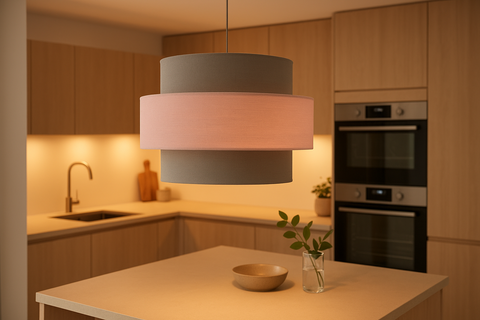 Pink and Grey 2-Tier Ceiling Light Shade – Easy Fit Pendant