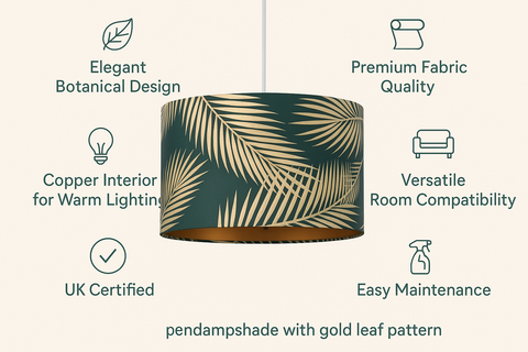 Dark Green and Gold Pendant Shade – 25 cm – Table or Ceiling