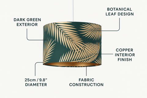 Dark Green and Gold Pendant Shade – 25 cm – Table or Ceiling