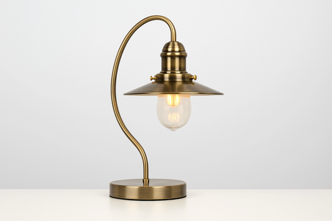 Modern Antique Brass Touch Table Lamp with Glass Shade – Includes 5W LED Bulb 3000K Warm White