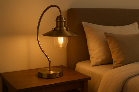 Modern Antique Brass Touch Table Lamp with Glass Shade – Includes 5W LED Bulb 3000K Warm White