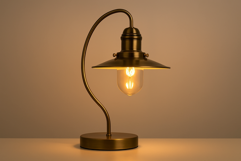 Modern Antique Brass Touch Table Lamp with Glass Shade – Includes 5W LED Bulb 3000K Warm White