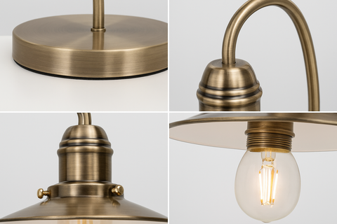 Modern Antique Brass Touch Table Lamp with Glass Shade – Includes 5W LED Bulb 3000K Warm White