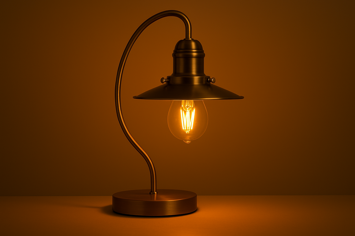 Modern Antique Brass Touch Table Lamp with Glass Shade – Includes 5W LED Bulb 3000K Warm White