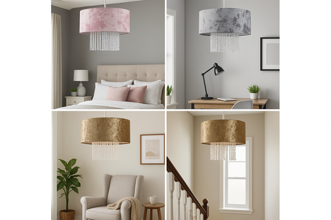 Modern Velvet Ceiling Light Shade with Clear Acrylic Droplets