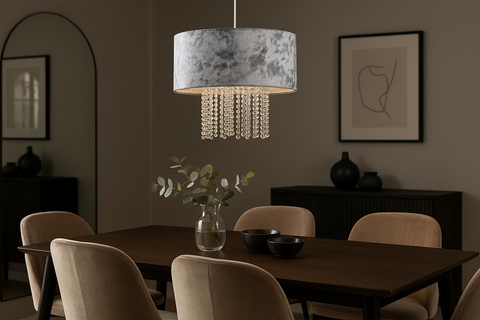 Modern Velvet Ceiling Light Shade with Clear Acrylic Droplets