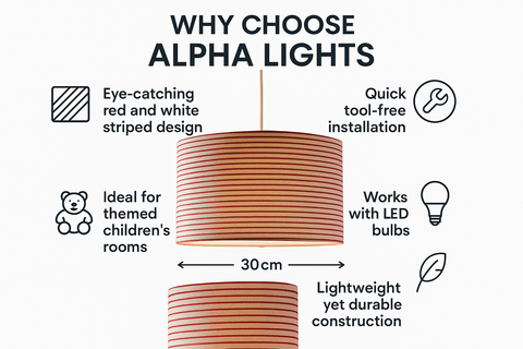 30cm Striped Easy Fit Ceiling Lampshade – Red and White