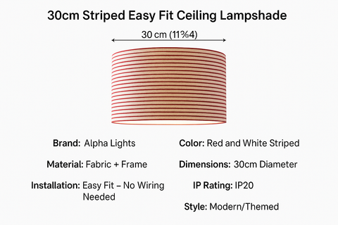 30cm Striped Easy Fit Ceiling Lampshade – Red and White