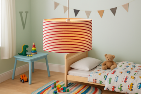 30cm Striped Easy Fit Ceiling Lampshade – Red and White