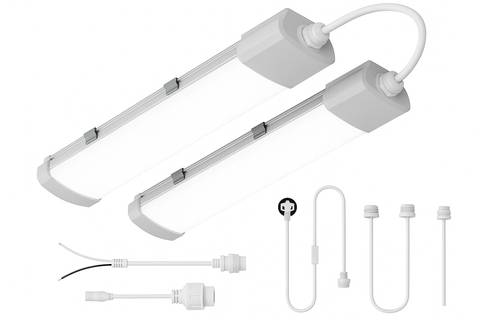 White LED track light fixture with additional components on a white background