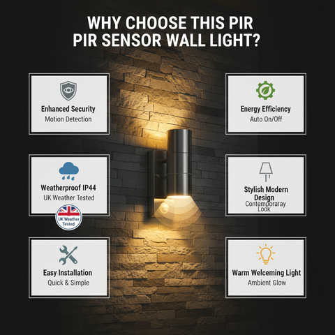 PIR Sensor Silver Wall Light with Warm White GU10 – Outdoor Security