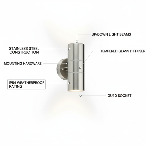 Stainless Steel Up Down Wall Light – Cool White GU10 Outdoor LED