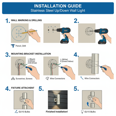 Stainless Steel Up Down Wall Light – Cool White GU10 Outdoor LED