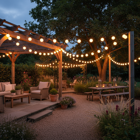 Festoon String Lights 5m with Warm White Frosted Bulbs for Outdoor & Garden