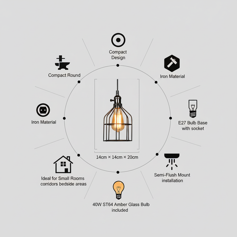 Black Iron Industrial Pendant CellinghLight – ST64 E27 – Vintage Indoor Style