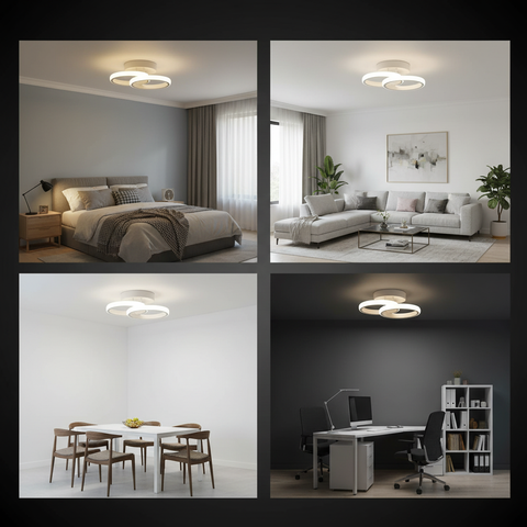 20W Double Round LED Ceiling Light – White Dual Ring –  Dimmable Modern Style