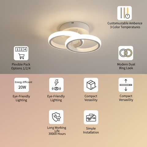 20W Double Round LED Ceiling Light – White Dual Ring –  Dimmable Modern Style