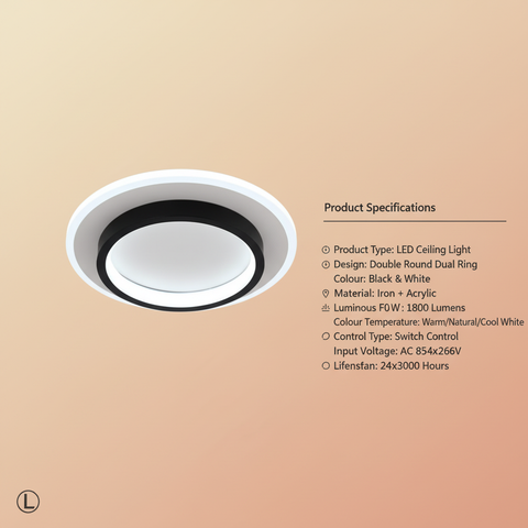 Black Semi Flush LED Ceiling Lamp – Minimalist Round Design – Modern Glow