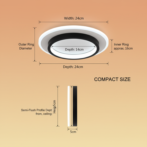 Black Semi Flush LED Ceiling Lamp – Minimalist Round Design – Modern Glow