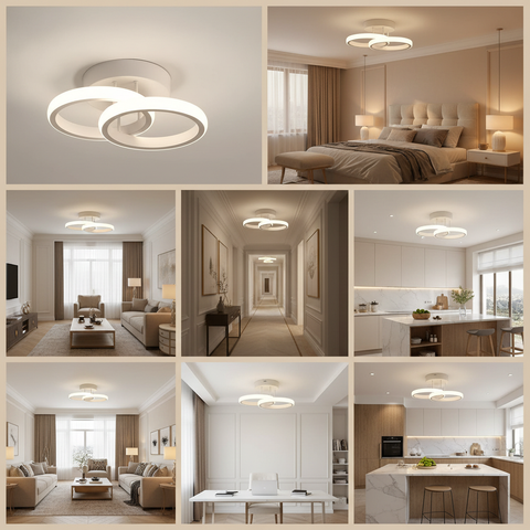 Double Round LED Ceiling Light – Warm White White Finish – Modern Comfort Glow