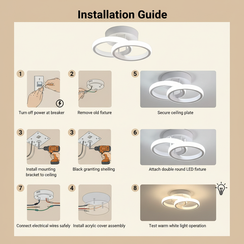 Double Round LED Ceiling Light – Warm White White Finish – Modern Comfort Glow