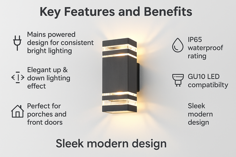 Outdoor Up Down Wall Lights Mains Powered - Square GU10 , IP65 Waterproof