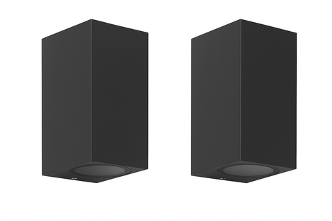 2 x Outdoor Wall Lights – Mains Powered, Black Aluminum Up & Down Sconces