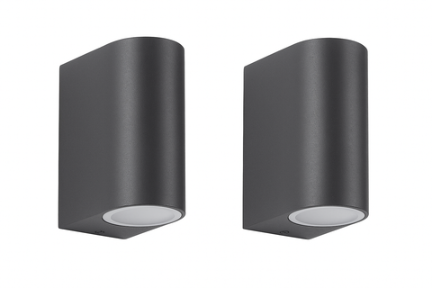 2 x Outdoor Wall Lights – Mains Powered, Black Aluminum Up & Down Sconces