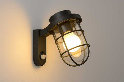 Outdoor PIR Motion Sensor Wall Lantern – Black