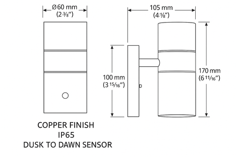 Outdoor Wall Light Dusk Till Dawn Sensor – Copper Finish – IP65