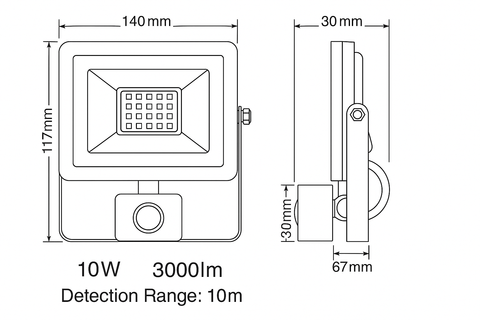 10W Security Lights Outdoor Motion Sensor 3000LM PIR Sensor
