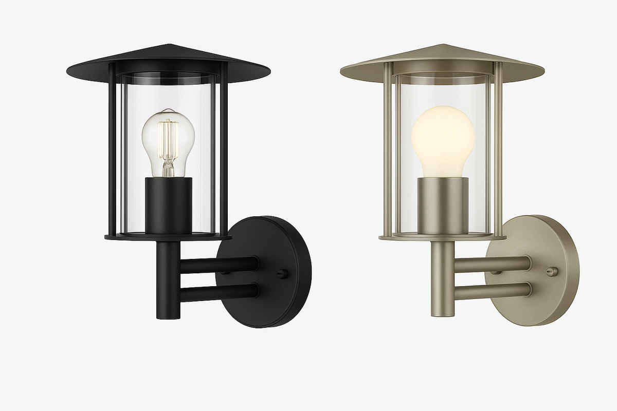 Modern Outdoor IP44 Lantern Style Wall Porch Light – Black or Stainless Steel