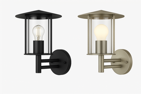 Modern Outdoor IP44 Lantern Style Wall Porch Light – Black or Stainless Steel