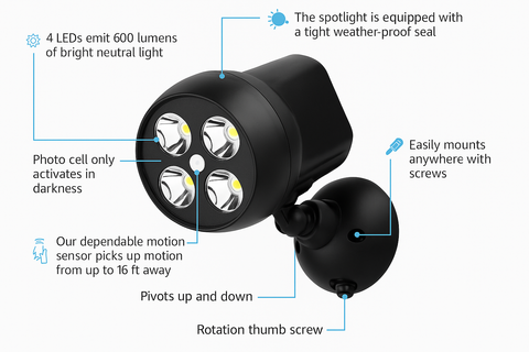 LED PIR Motion Sensor Spotlight – Outdoor Security Light