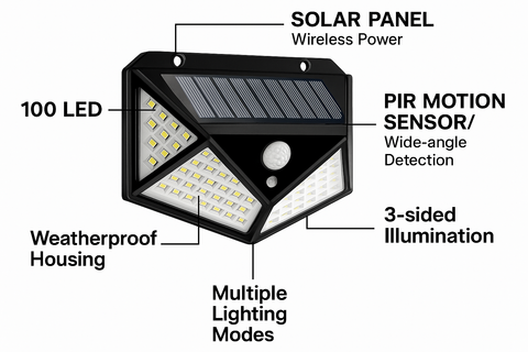 100 LED Solar Security Lights - PIR Motion Sensor & Wide-Angle 4 Pack