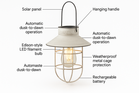 20cm Solar Retro Filament LED Hanging Outdoor Garden Fisherman Lantern Light