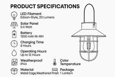 20cm Solar Retro Filament LED Hanging Outdoor Garden Fisherman Lantern Light