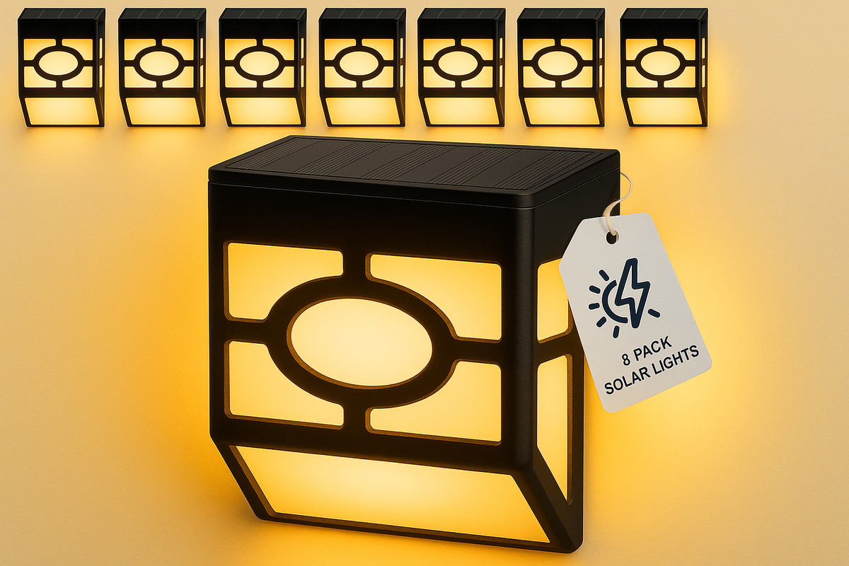 Modern 8 pack LED Outdoor Solar Powered Mounted Wall Light – IP44 Waterproof