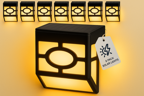 Modern 8 pack LED Outdoor Solar Powered Mounted Wall Light – IP44 Waterproof