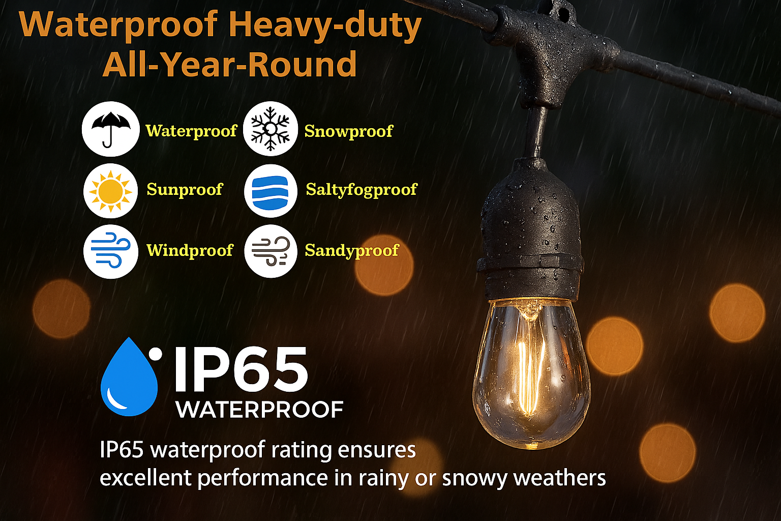 15M Heavy Duty Outdoor Festoon Lights