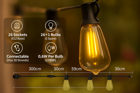 18.3M Festoon String Lights Outdoor With ST38 LED Bulbs