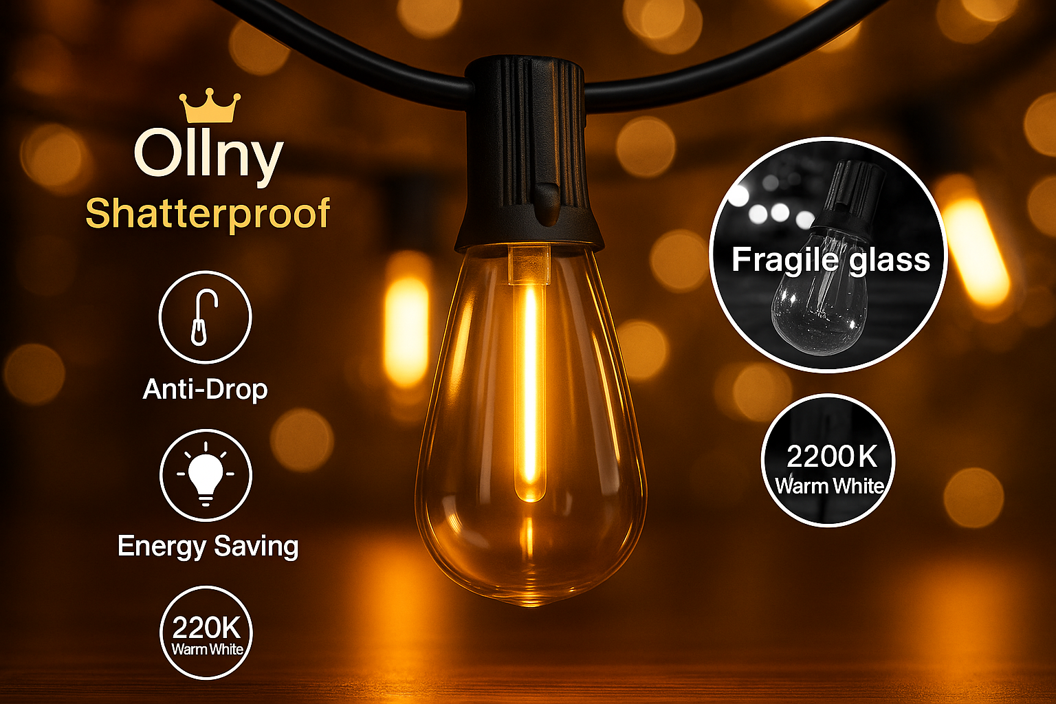 7.5M Outdoor Festoon Lights With 13 Shatterproof Bulb