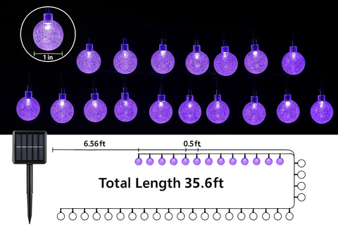 36ft Solar Garden Lights 60 LED Crystal Ball Fairy Lights Waterproof