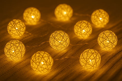 LED Rattan Ball String Lights – 20 Warm White LEDs – Battery Powered