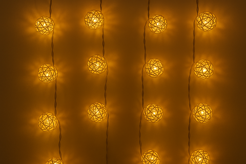 LED Rattan Ball String Lights – 20 Warm White LEDs – Battery Powered