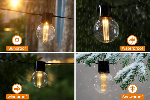 Solar Festoon Lights Outdoor 9M 20 G50 Bulbs – IP65